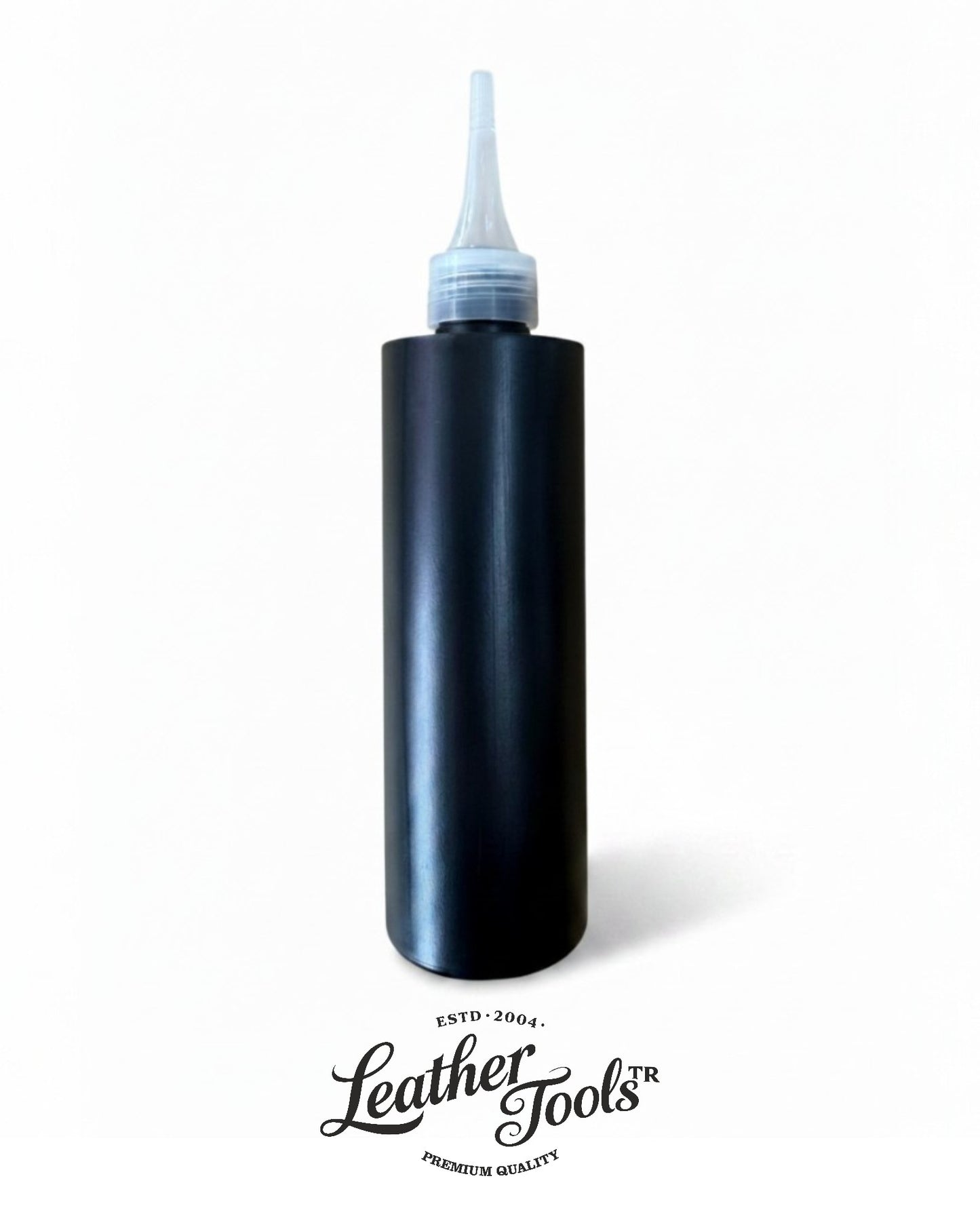 LeatherToolsTR deri yapıştırıcısı, kenar boyası ve sıvı uygulamaları için ince uçlu siyah esnek boş aplikatör şişesi.