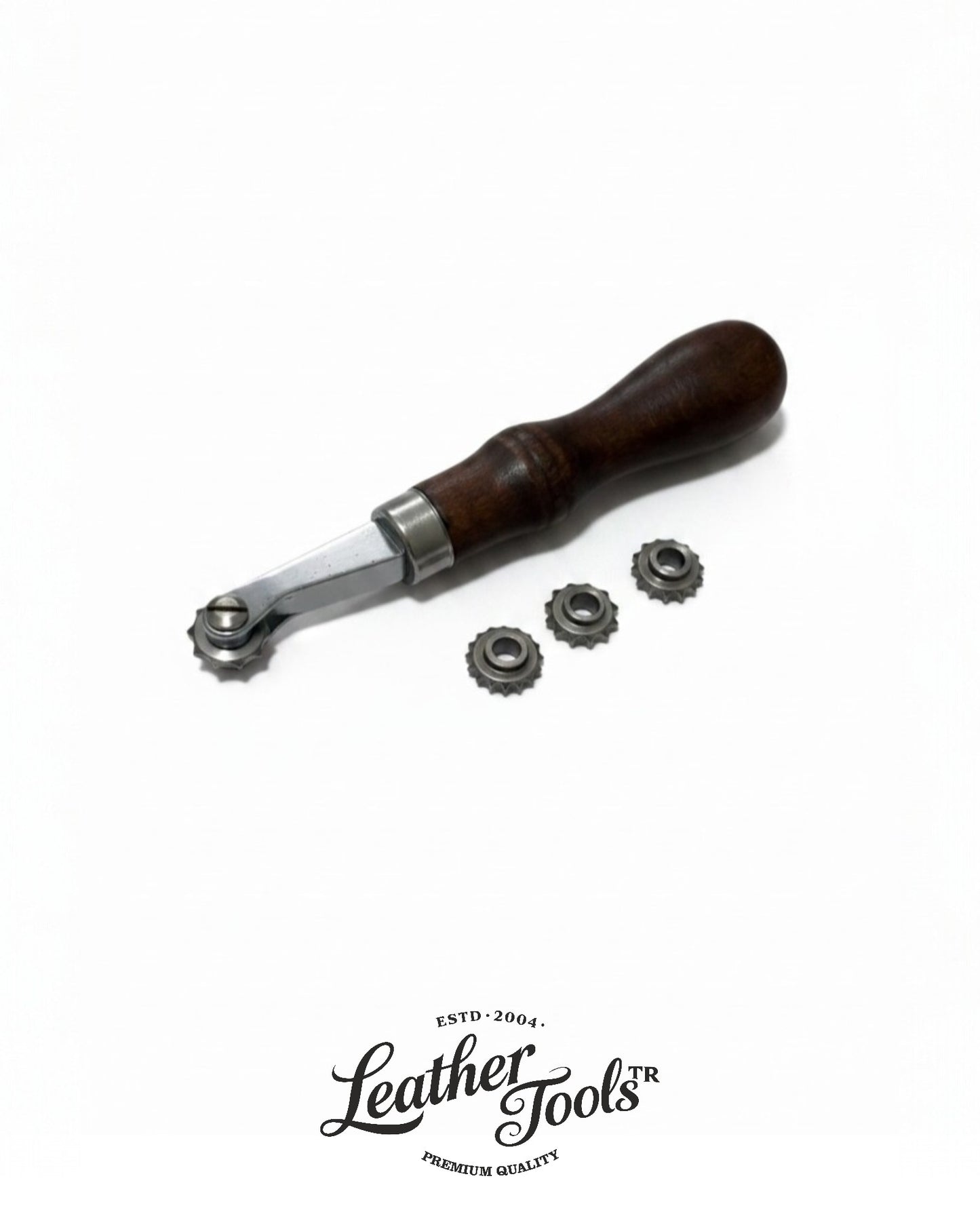 LeatherToolsTR profesyonel değiştirilebilir başlıklı ahşap saplı deri iz ruleti ve dikiş işaretleyici seti 4 farklı ölçü ve tornavida.