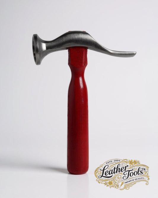 Profesyonel deri işçiliği çekici – kavisli metal başlık ve ahşap saplı leathercraft çekiç
