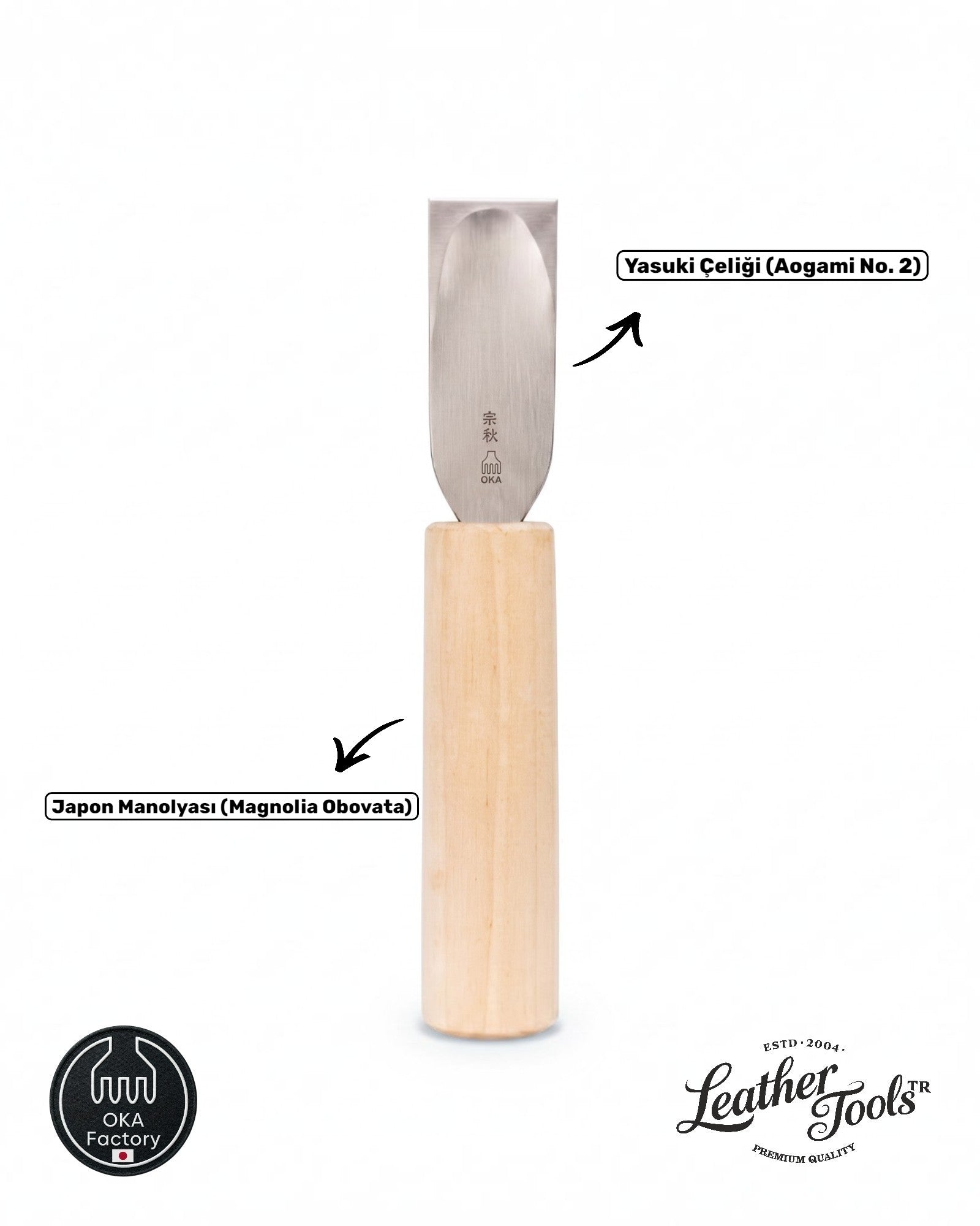 OKA Factory 24mm Aogami çeliği geleneksel el yapımı Japon deri inceltme ve kesim bıçağı (Skiving Knife)