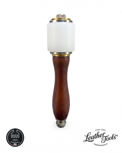 LeatherToolsTR OKA Factory Round Maul beyaz kahverengi renkleri ve ayarlanabilir ağırlıklarıyla özel craft tokmağı