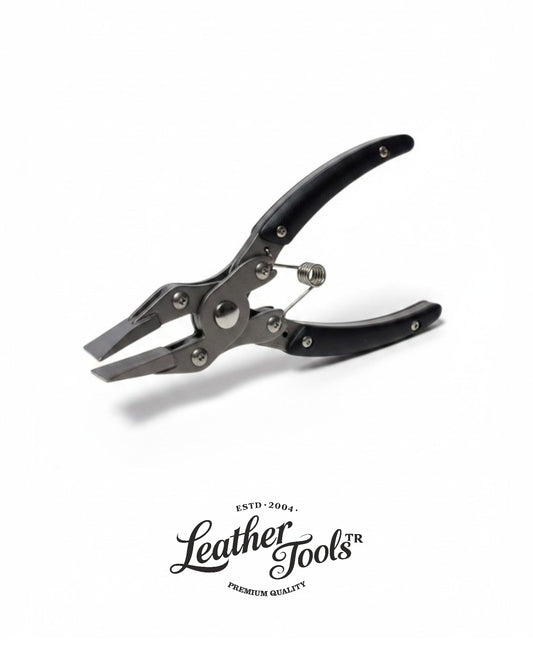 LeatherToolsTR yaylı sistemli düz ağızlı profesyonel deri kenar sıkma ve yapıştırma pensesi (basabas).