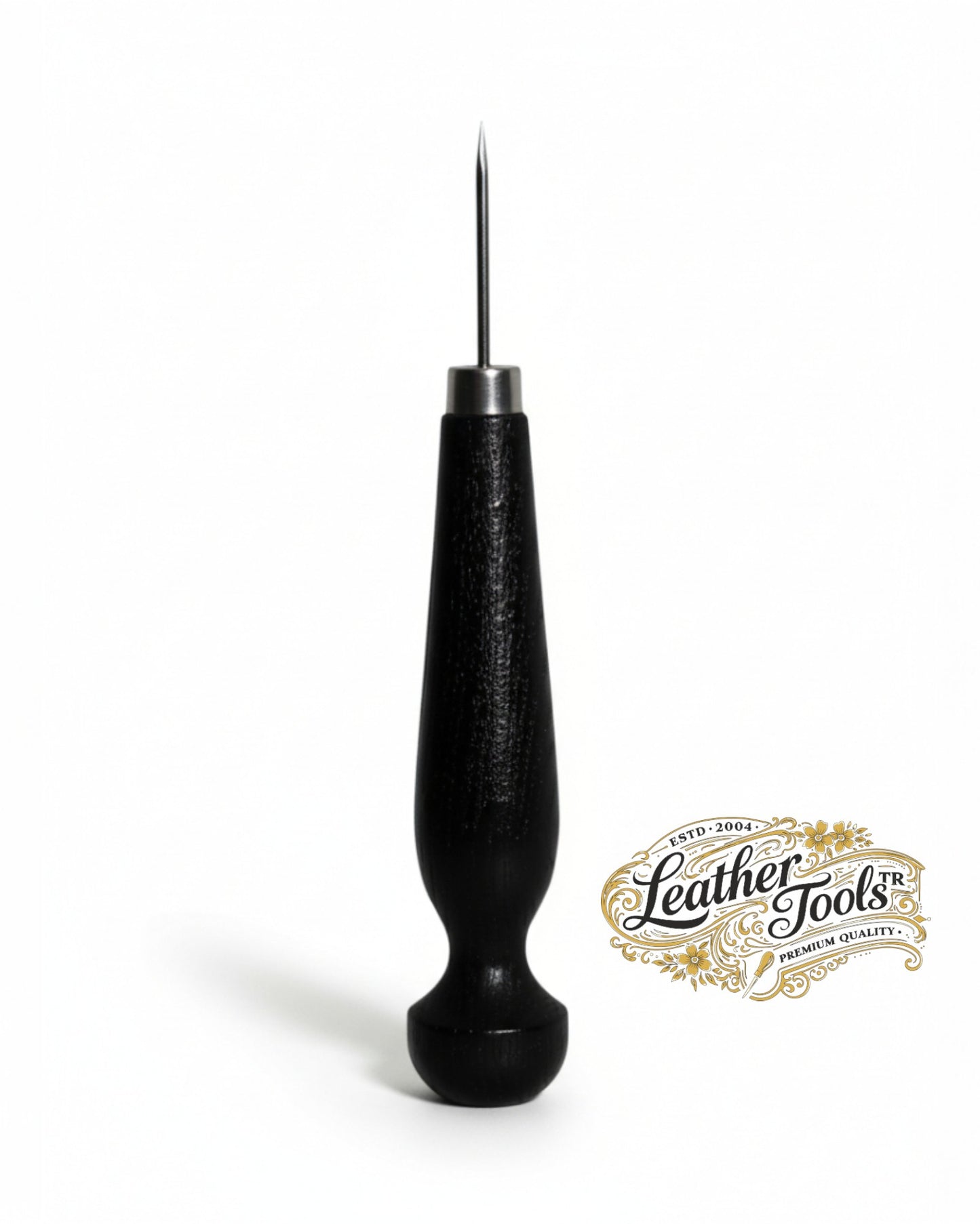 Siyah ahşap saplı, ince iğne uçlu deri çizim ve delme bizi LeatherToolsTR